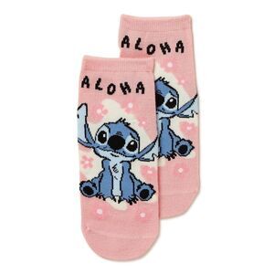 Disney Stitch No-Show Multicolored Pink Socks Girl's Size 4-10 Polyester Spandex